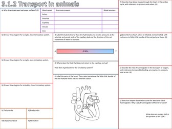 OCR Biology 3.1.2 Transport in Animals Revision Sheet