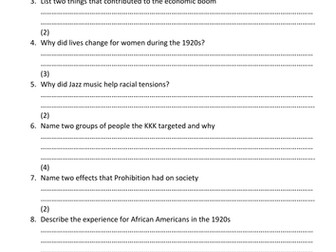 America 1920s knowledge test