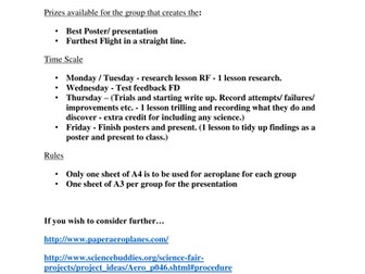 Forces and Paper aeroplanes - Investigation topic KS3/KS4