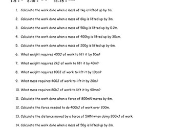 Differentiated Worksheet on Work Done