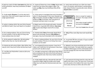 Measure worded problems- Year 3