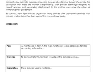 A-Level Sociology - Families and Social Policy Essay Plan