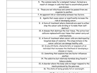 New AQA 9-1 Trilogy Chapter B7 Non-Communicable Diseases Key Terms Homework
