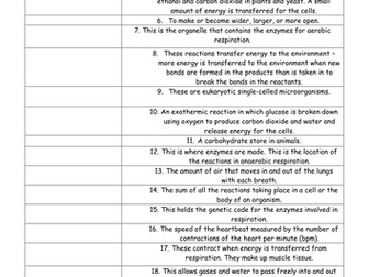 New AQA 9-1 Trilogy Chapter B9 Respiration Key Terms Homework