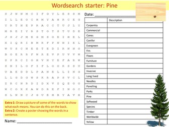 Design Technology Pine Wood Resistant Materials Starter Activities Wordsearch, Anagrams Crossword