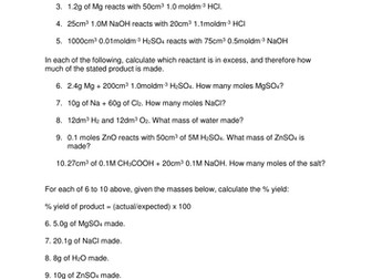 Limiting factor, In excess, percentage yield