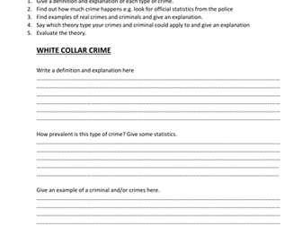 GCSE/Level 2 Criminology - Types of Crime research activity