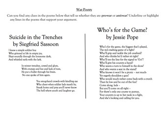 War Poems (features of a poem, identifying themes and values in poetry) Year 6