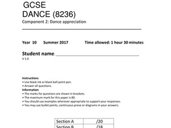 NEW GCSE Dance - mock examination paper (Year 10/11)