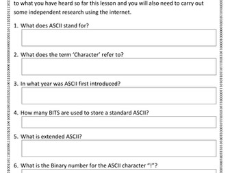 GCSE Computer Science - Data Representation: ASCII & Unicode - Worksheet