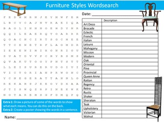 Furniture Styles Wordsearch Starter Activity Design Technology