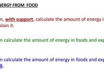 GCSE - Biology - ENERGY FROM FOOD