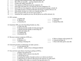 Sexually transmitted diseases worksheet