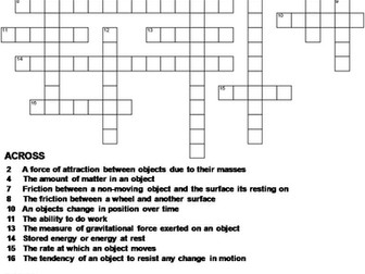 Force and Motion Crossword Puzzle