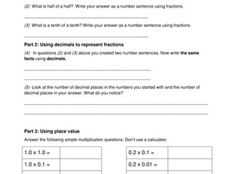 Multiplying Decimals: How Many Decimal Places? Homework or revision worksheet, can use in lesson