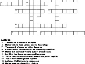 States of Matter Crossword Puzzle