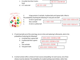 Combined probabilities (the 'And/Or' Rules) using fractions and decimals Worksheet