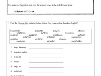 German Grammar Practice - Separable Verbs
