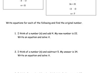 Writing and solving simple equations