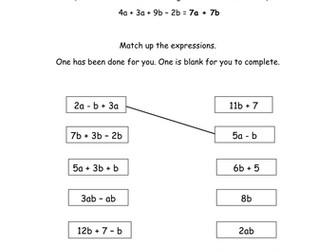 Collecting like terms matching activity