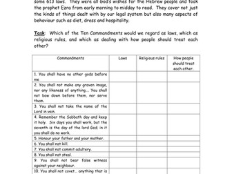 Ten Commandments worksheet  - how many would be law today?