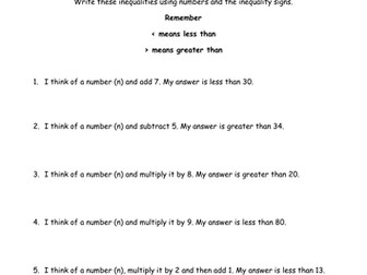 Writing inequalities- 'Think of a number'