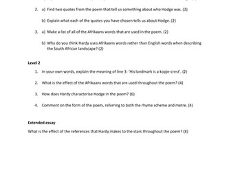 Drummer Hodge: differentiated comprehension questions