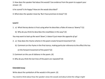 Stopping by Woods on a Snowy Evening: differentiated comprehension questions
