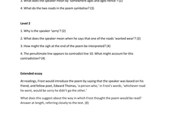 The Road Not Taken: differentiated comprehension questions
