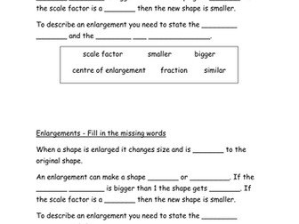Enlargements- fill in the missing words- starter-plenary