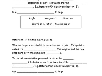 Fill in the missing words -rotations starter/plenary.