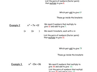 Factorising quadratics with scaffolding