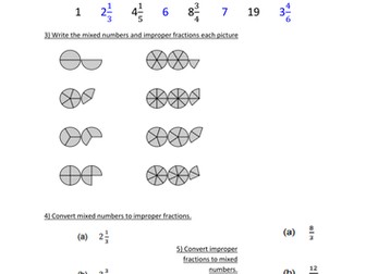 Mastery lesson worksheet for converting between improper fractions and mixed numbers