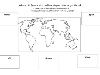 Draw arrows as to where what continent is each country  in (continent and country identification)