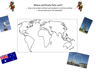 Identifying landmarks as to what continent are they are - pirate Pete (can be edited)
