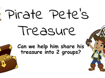 Sharing pirate Pete's treasure into 2 groups (sharing and number bonds 20) - maths investigation