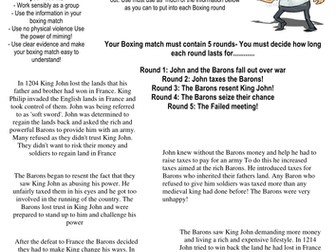 King John VS the Barons boxing match role play activity