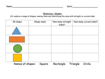 Numeracy- 2D and 3D basic shape properties