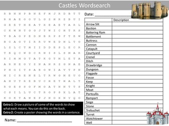 Castles Wordsearch History Warfare Literacy Starter Activity Homework Cover Lesson Plenary