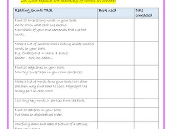 KS2 Reading Journal Activities