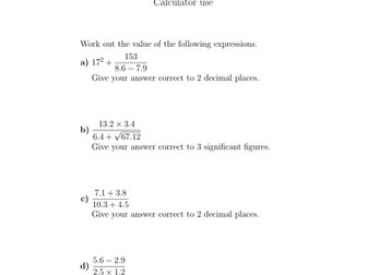 Calculator use worksheet (with answers)