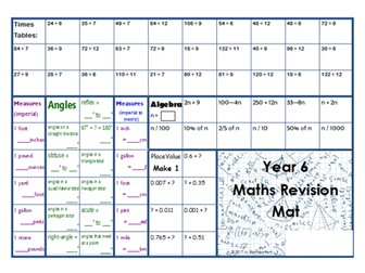 Maths Mat for Y6 SATs Revision