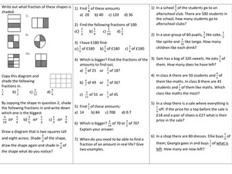Fractions of an amount differentiated worksheet
