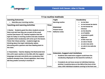 Languagenut Lesson Plans & Resources - French - Unit 7 - Going to school