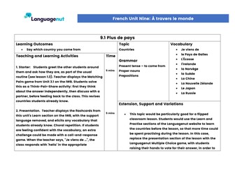 Languagenut Lesson Plans & Resources - French - Unit 9 - Around the world