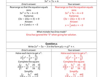 Erica's Errors On Quadratics