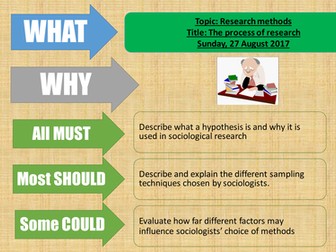 AQA Sociology A Level Research methods - Topic 1 - Choosing a research method