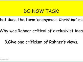 New A Level OCR Developments in Christian thought Lesson 4 continued (inclusivism)