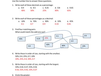 Decimals and Percentages Worksheet with Answers
