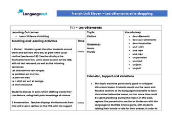 Languagenut Lesson Plans & Resources - Unit 11 - Clothes and Shopping